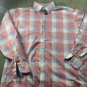 Thomas Dean Red & Blue Plaid Casual Button-Down Shirt